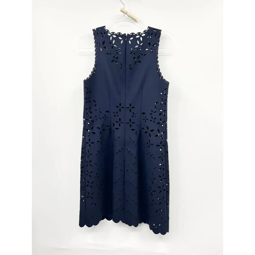 J. Crew Womens Blue Sleeveless Shift Dress Size 2 Cocktail Eyelet Cut Out Floral